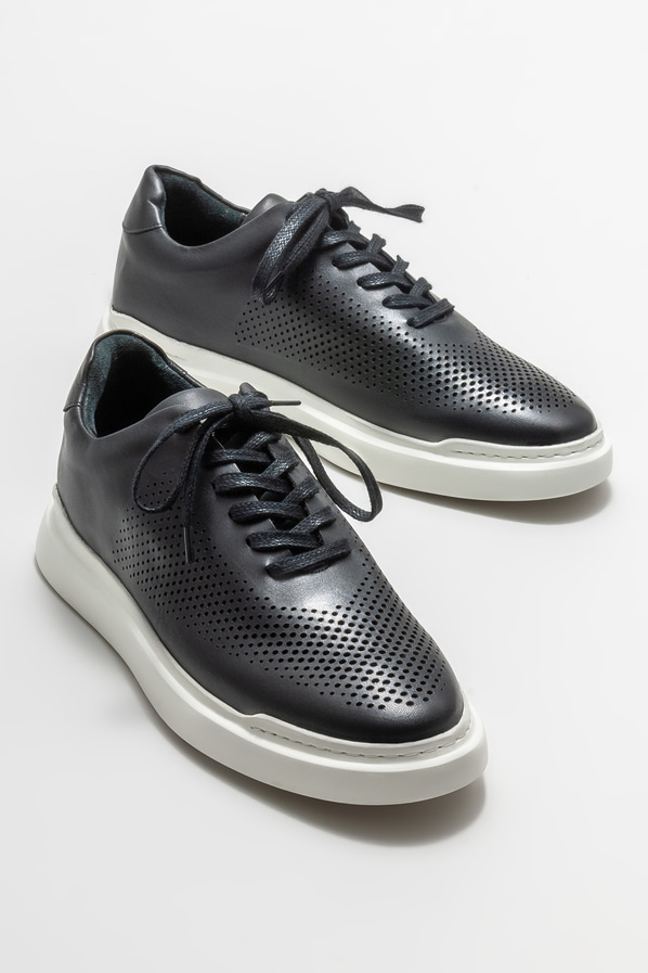 Siyah deri erkek günlük ayakkabı, günlük kullanım için - Elle Shoes