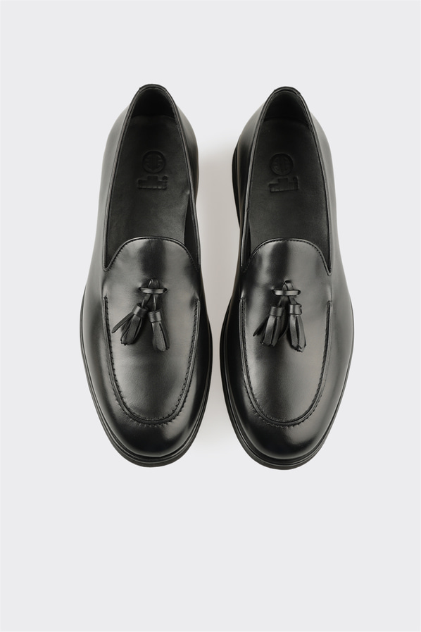 Siyah deri erkek loafer, günlük kullanım için - Elle Shoes