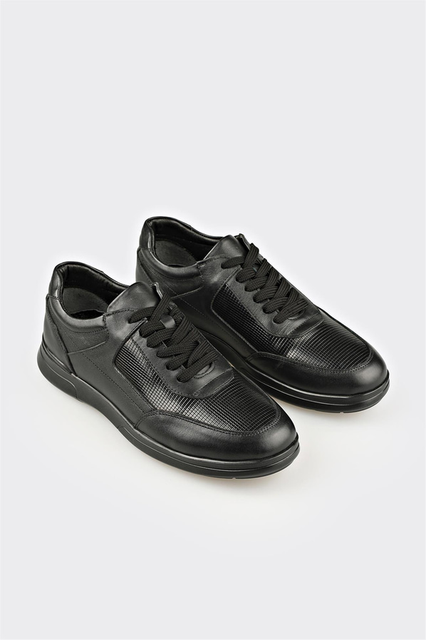 Siyah Deri Erkek Günlük Ayakkabı