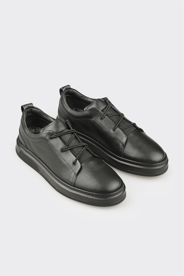 Siyah deri erkek günlük ayakkabı, günlük kullanım için - Elle Shoes
