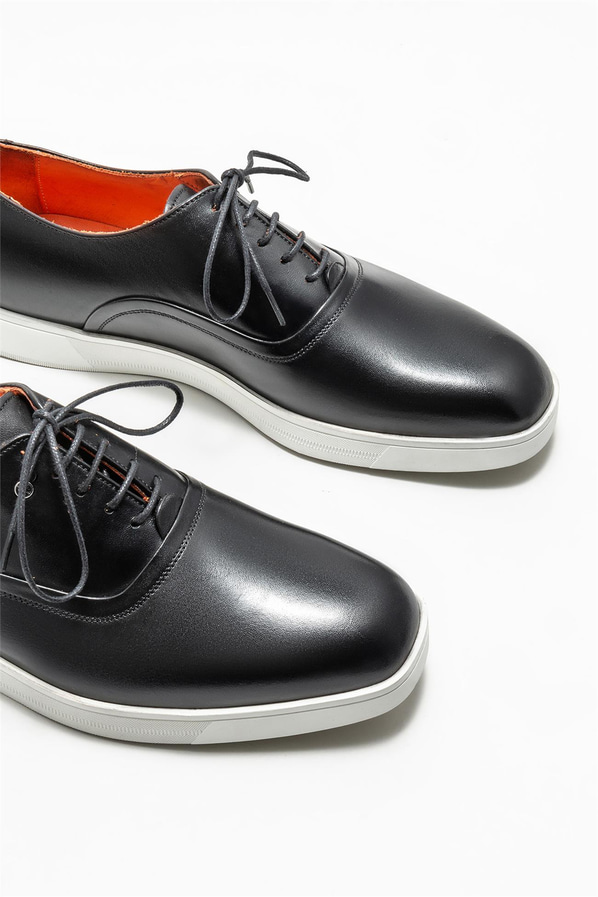 Siyah deri erkek günlük ayakkabı, günlük kullanım için - Elle Shoes