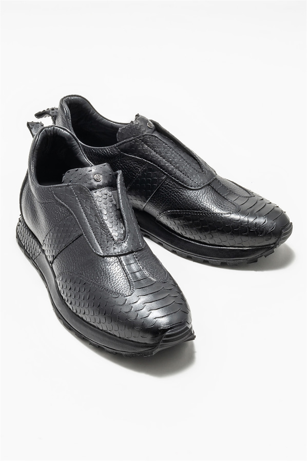 Siyah deri erkek günlük ayakkabı, günlük kullanım için - Elle Shoes