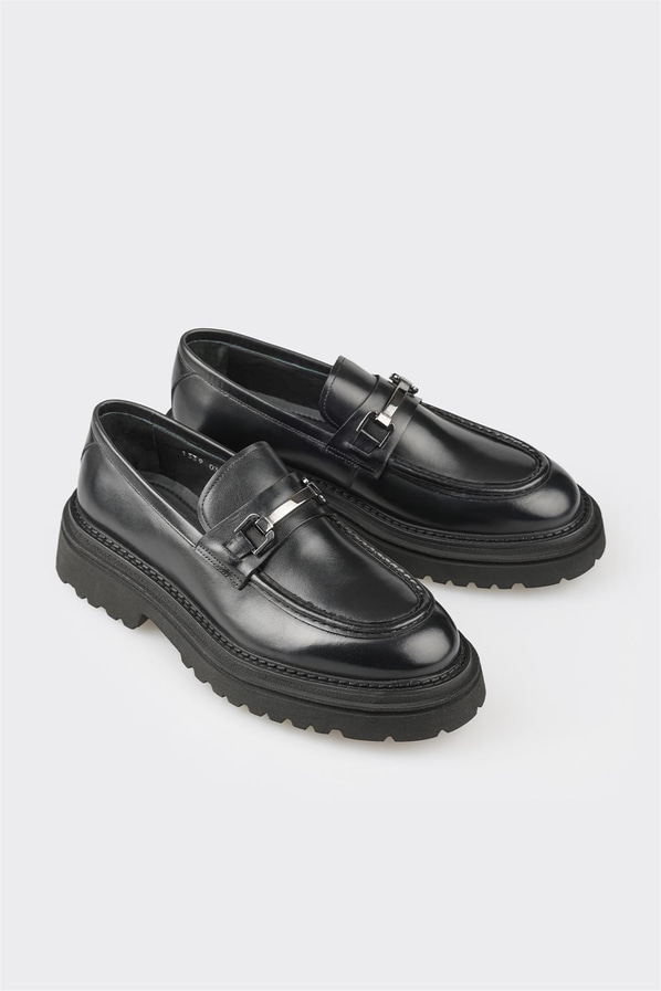 Siyah deri erkek günlük ayakkabı, günlük kullanım için - Elle Shoes