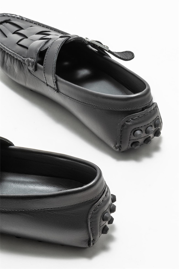 Siyah deri erkek loafer, günlük kullanım için - Elle Shoes