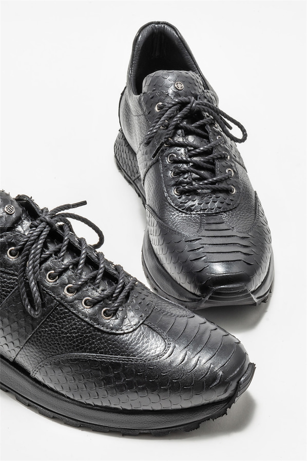 Siyah deri erkek günlük ayakkabı, günlük kullanım için - Elle Shoes