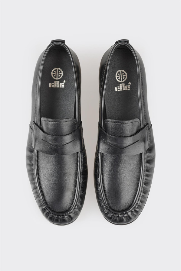 Siyah deri erkek loafer, rahat kullanım için - Elle Shoes