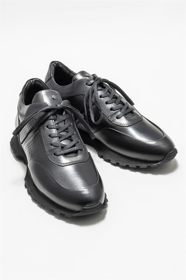 Siyah deri erkek günlük ayakkabı, günlük kullanım için - Elle Shoes