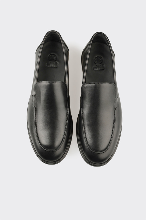 Siyah deri erkek loafer, günlük kullanım için - Elle Shoes