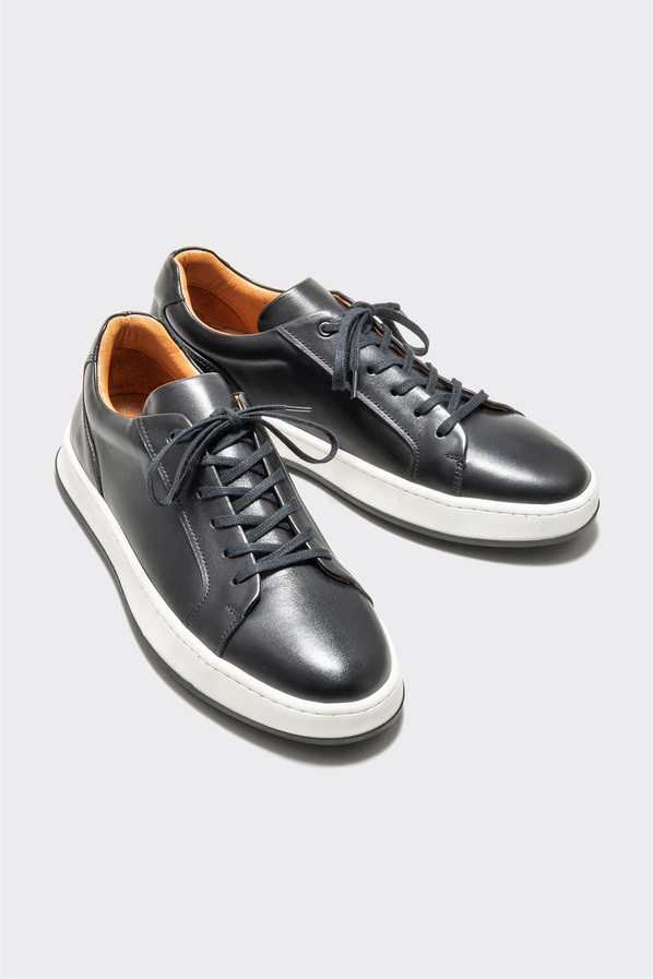 Siyah deri erkek günlük ayakkabı, günlük kullanım için - Elle Shoes