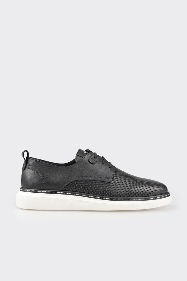 Siyah deri erkek günlük ayakkabı, günlük kullanım için - Elle Shoes