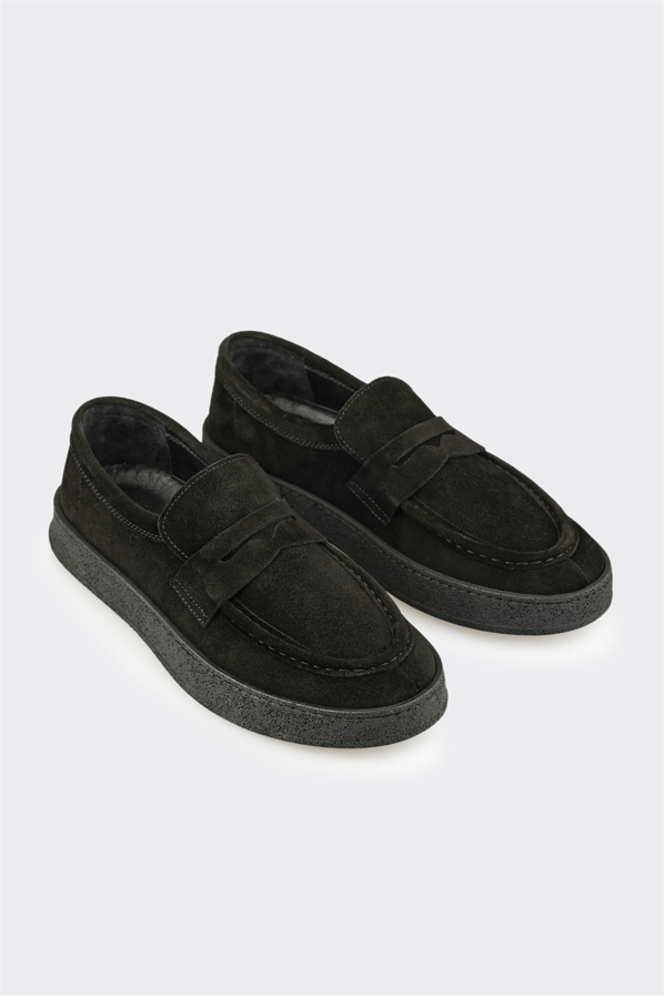 Siyah deri erkek loafer, günlük kullanım için - Elle Shoes