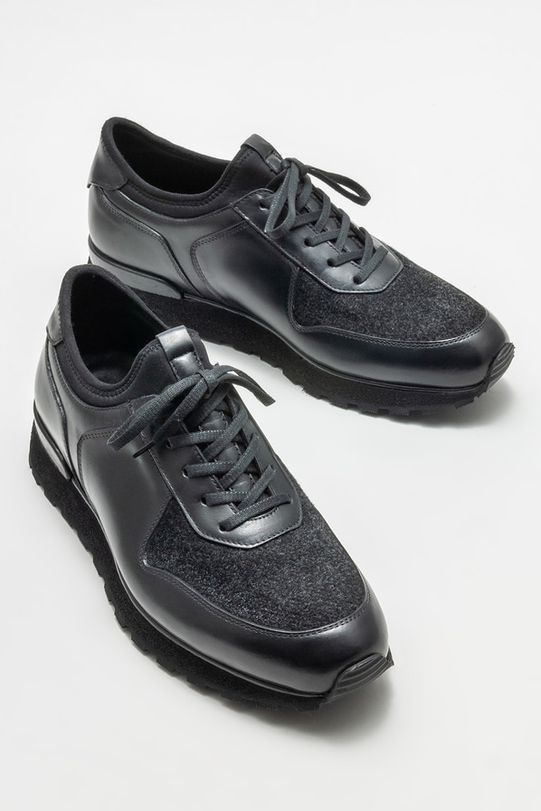 Siyah deri erkek günlük ayakkabı, günlük kullanım için - Elle Shoes