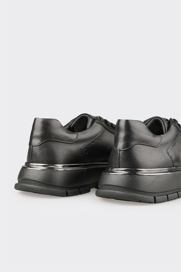 Siyah Deri Erkek Günlük Ayakkabı