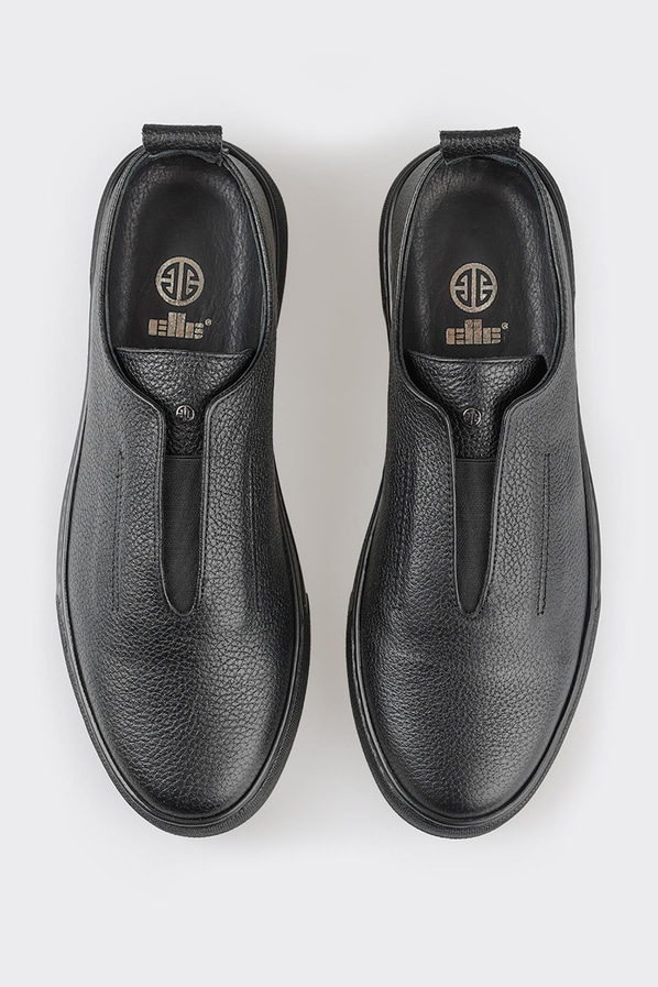 Siyah deri erkek günlük ayakkabı, günlük kullanım için - Elle Shoes