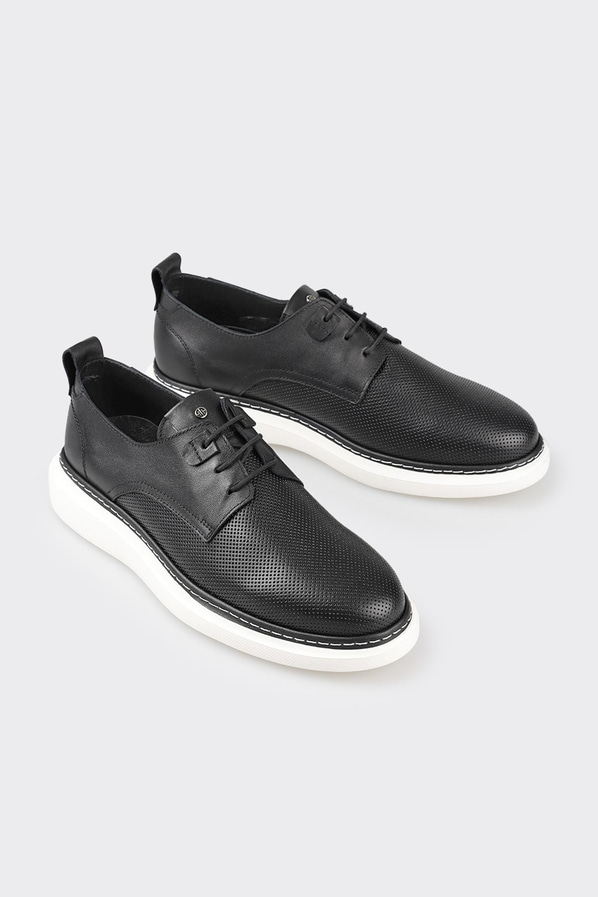 Siyah deri erkek günlük ayakkabı, günlük kullanım için - Elle Shoes