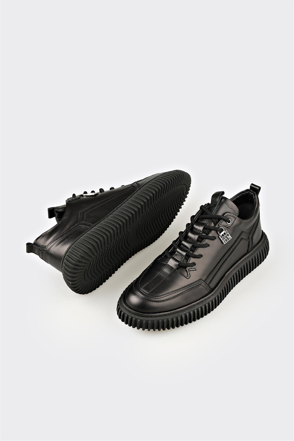 Siyah Deri Erkek Günlük Ayakkabı