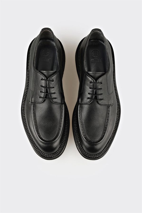 Siyah deri bağcıklı düz erkek günlük ayakkabı, rahat kullanım için - Elle Shoes