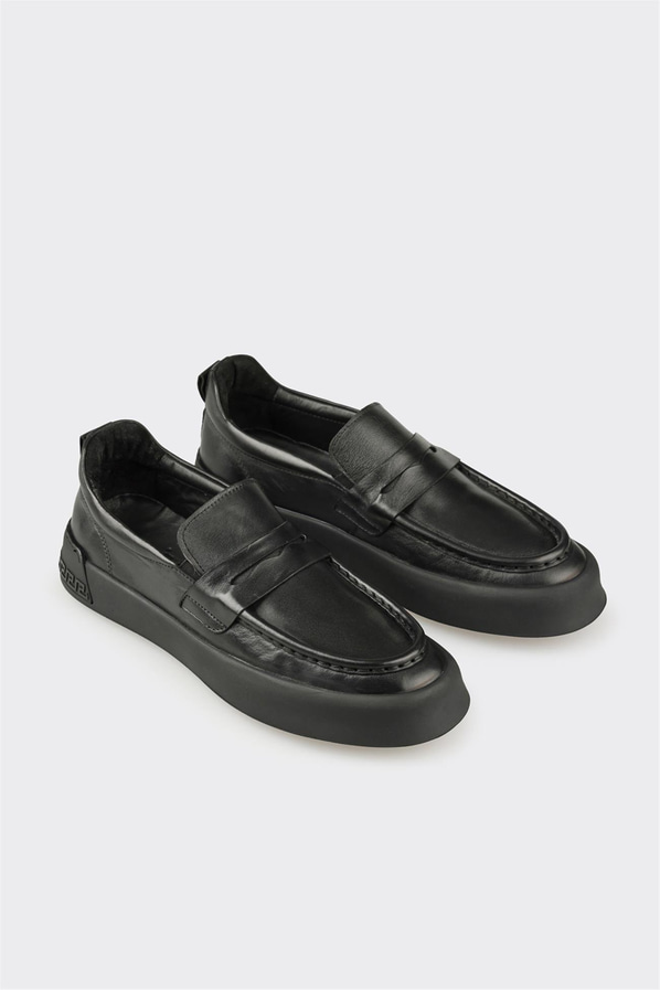 Siyah Deri Erkek Günlük Ayakkabı