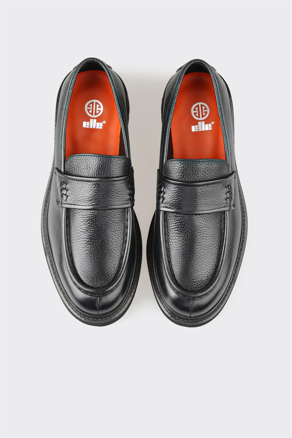 Siyah deri simli yumuşak dokulu erkek loafer, ofis stili için - Elle Shoes