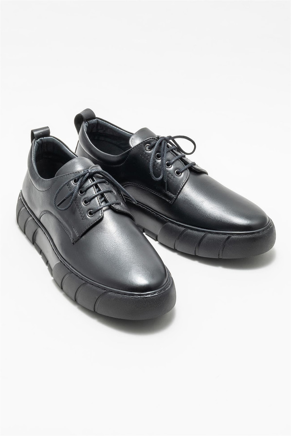 Siyah deri erkek günlük ayakkabı, günlük kullanım için - Elle Shoes