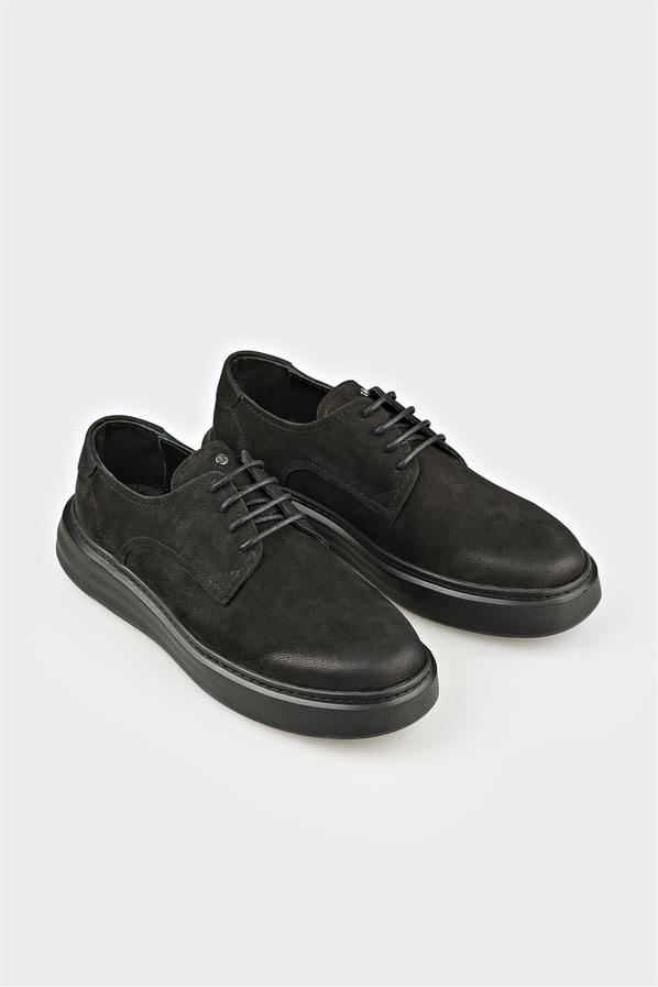 Siyah deri erkek günlük ayakkabı, rahat kullanım için - Elle Shoes