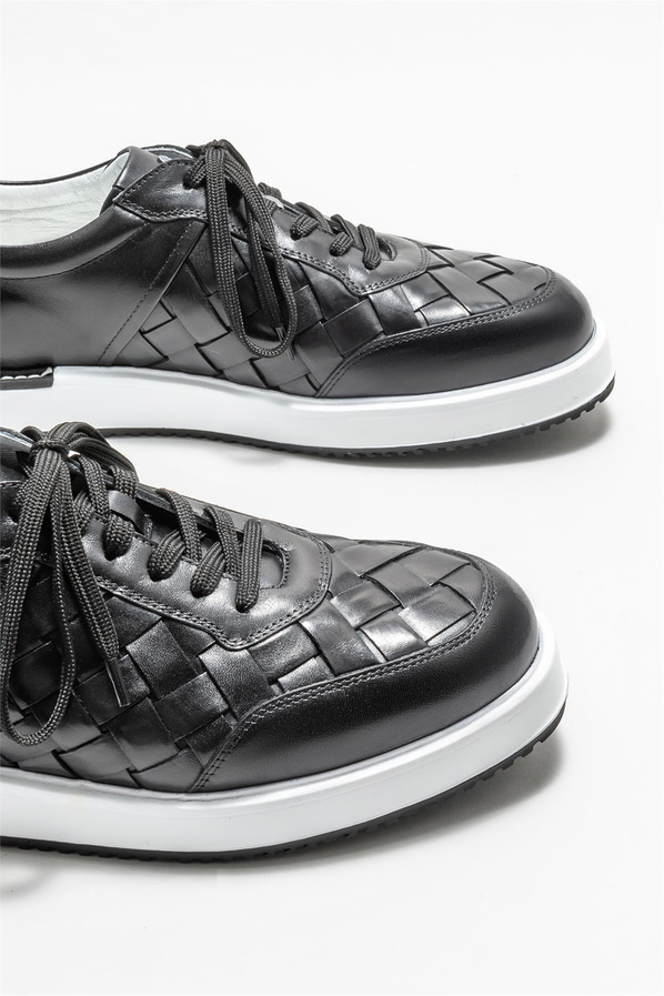 Siyah deri erkek günlük ayakkabı, günlük kullanım için - Elle Shoes