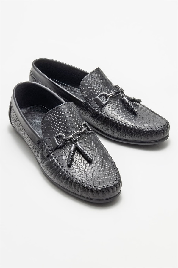 Siyah deri erkek günlük ayakkabı, günlük kullanım için - Elle Shoes