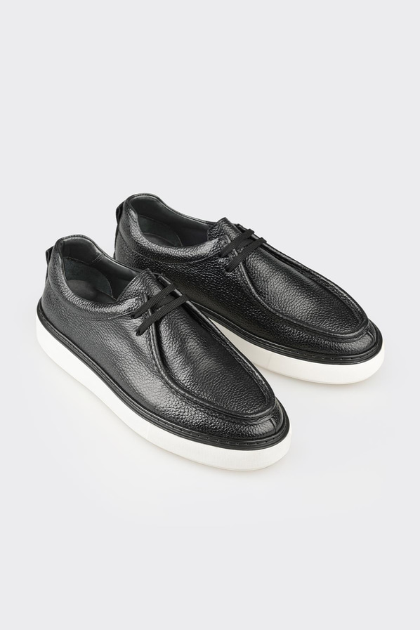 Siyah deri erkek günlük ayakkabı, günlük kullanım için - Elle Shoes
