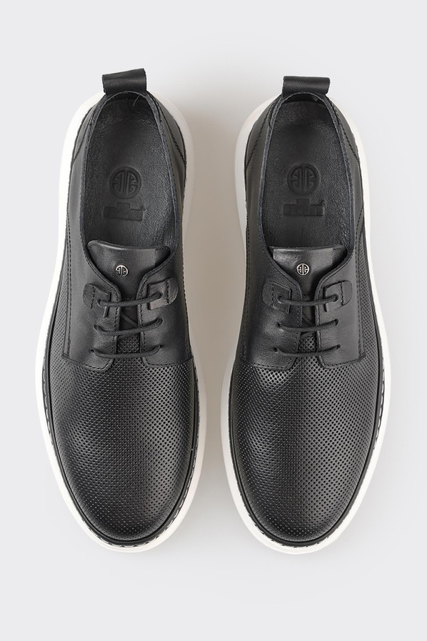 Siyah deri erkek günlük ayakkabı, günlük kullanım için - Elle Shoes