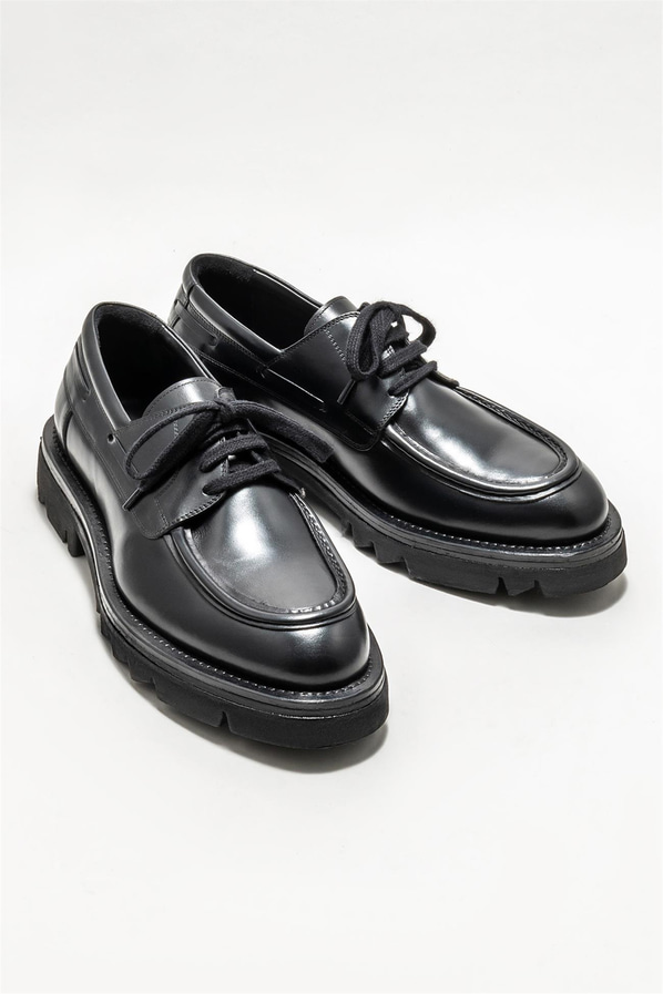 Siyah deri erkek günlük ayakkabı, günlük kullanım için - Elle Shoes