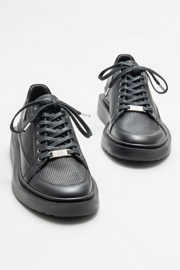 Siyah deri erkek günlük ayakkabı, günlük kullanım için - Elle Shoes