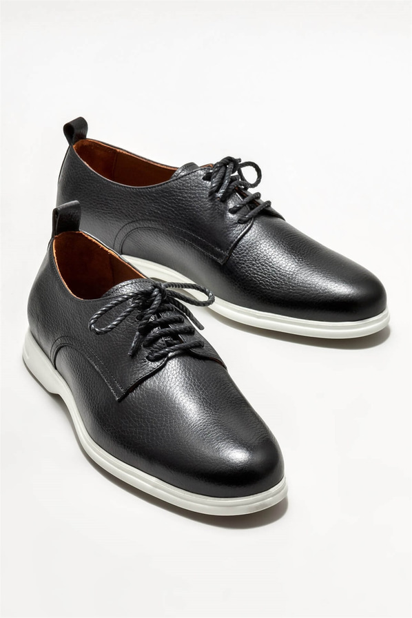 Siyah deri erkek günlük ayakkabı, günlük kullanım için - Elle Shoes