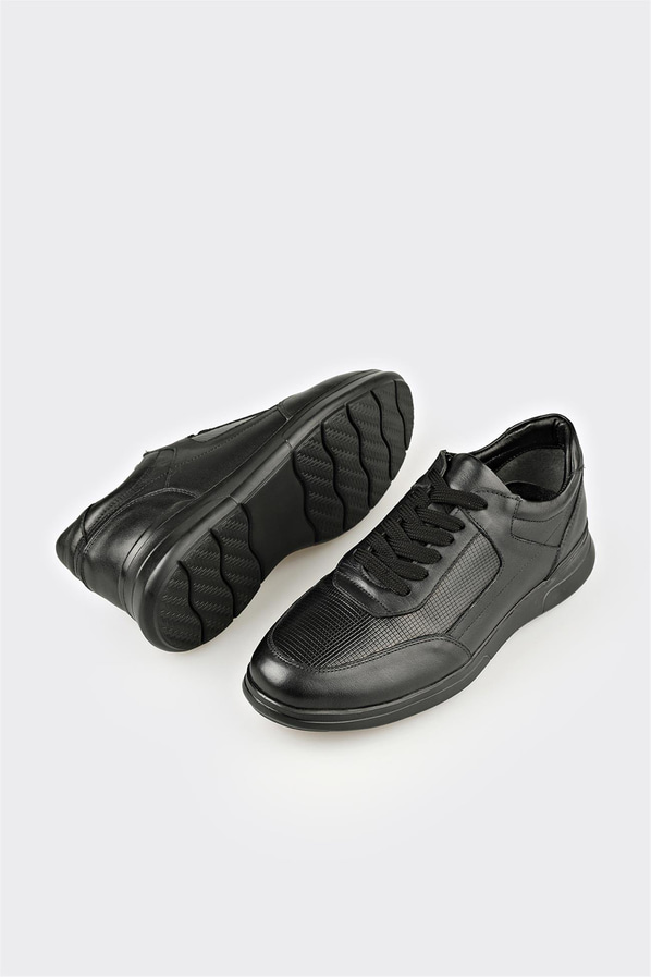 Siyah Deri Erkek Günlük Ayakkabı