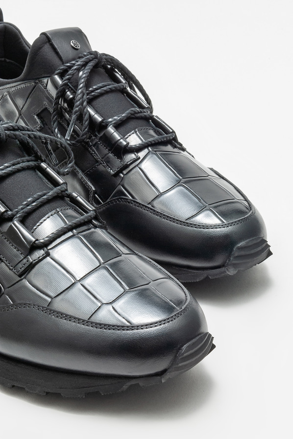 Siyah deri erkek günlük ayakkabı, günlük kullanım için - Elle Shoes