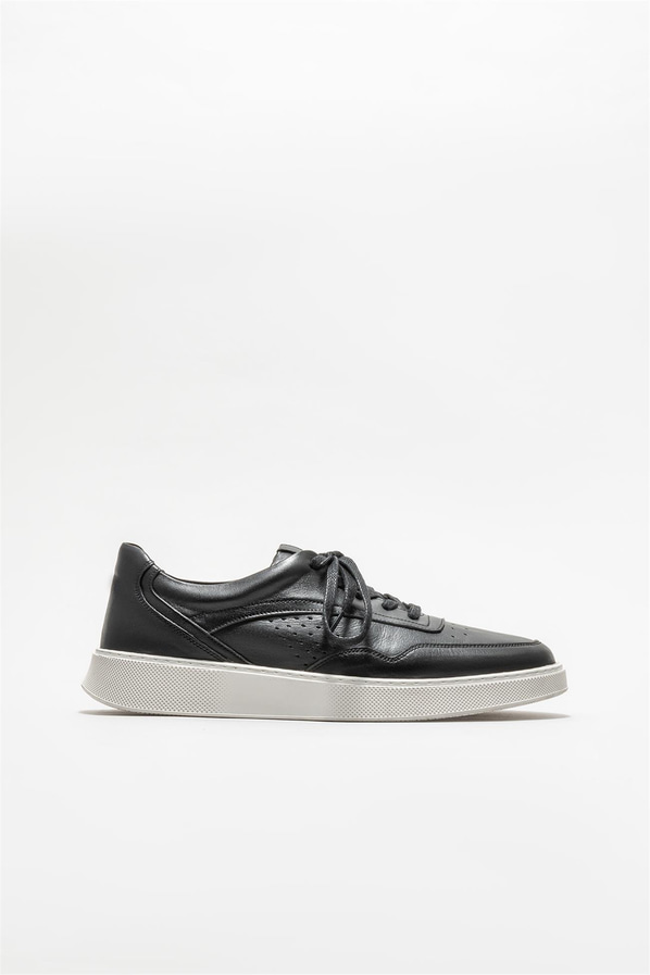 Siyah deri erkek günlük ayakkabı, günlük kullanım için - Elle Shoes