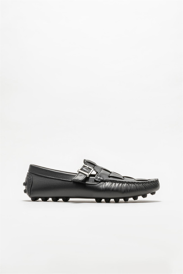 Siyah deri erkek loafer, günlük kullanım için - Elle Shoes
