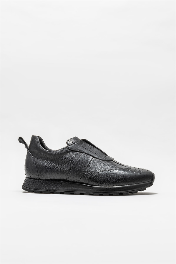 Siyah deri erkek günlük ayakkabı, günlük kullanım için - Elle Shoes