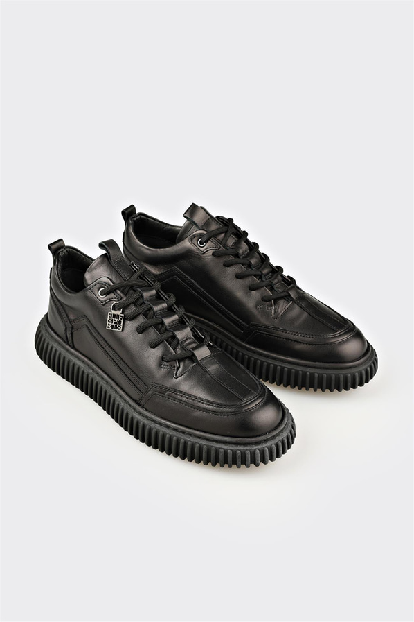 Siyah Deri Erkek Günlük Ayakkabı