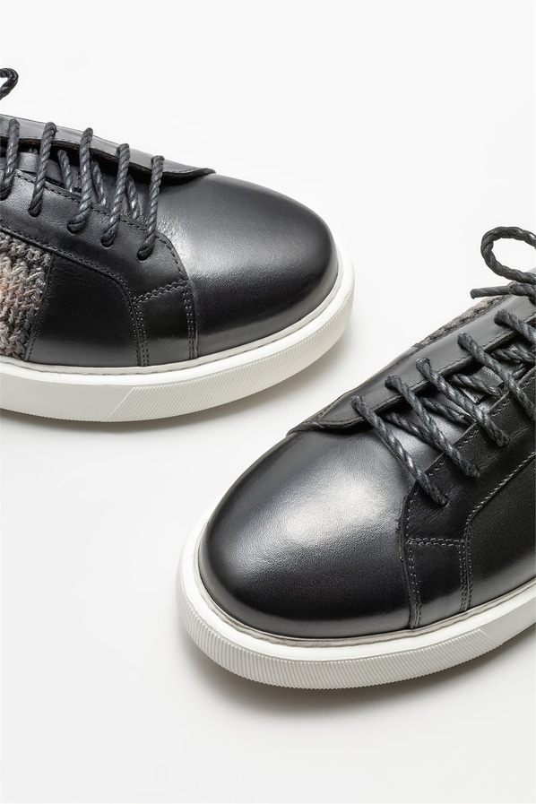 Siyah deri erkek günlük ayakkabı, günlük kullanım için - Elle Shoes