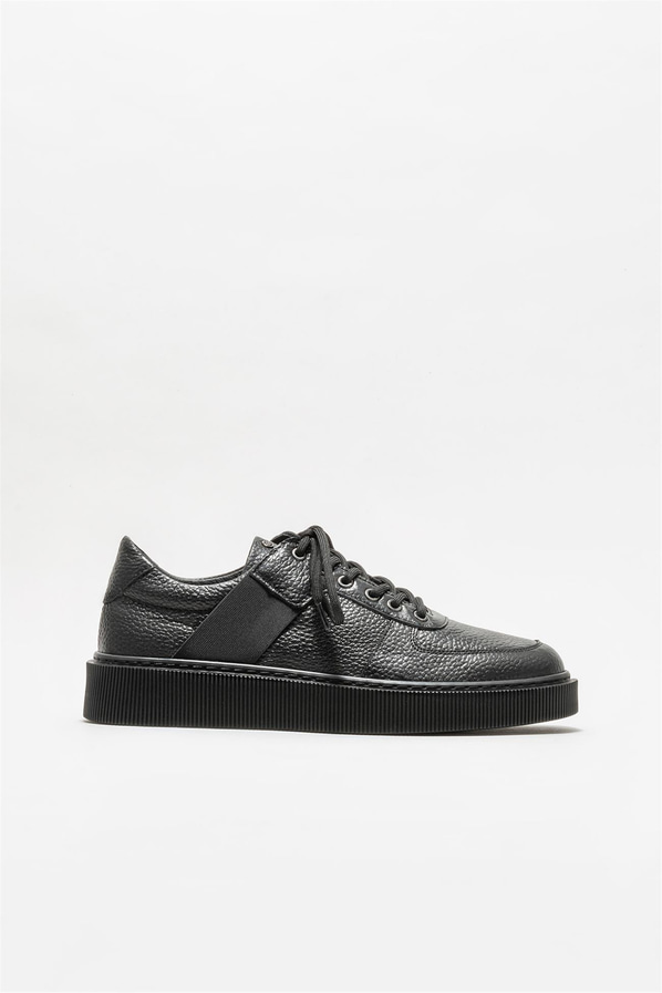 Siyah deri erkek günlük ayakkabı, günlük kullanım için - Elle Shoes