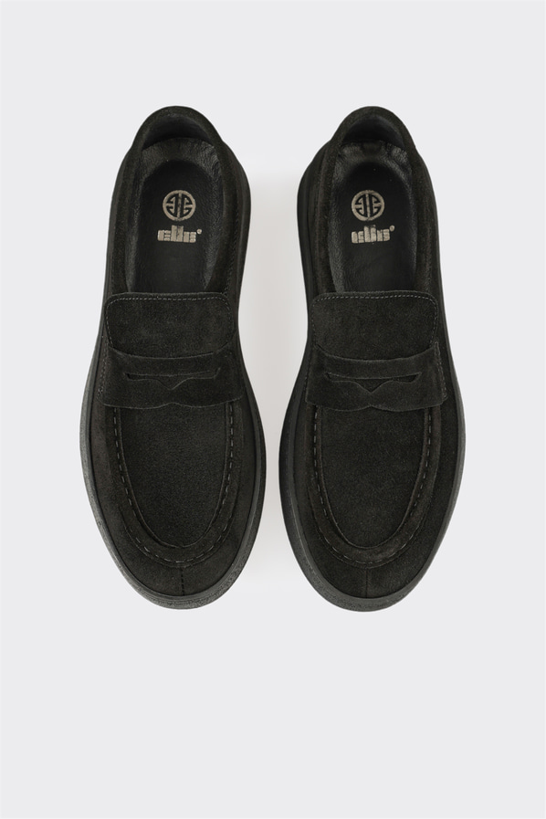 Siyah deri erkek loafer, günlük kullanım için - Elle Shoes