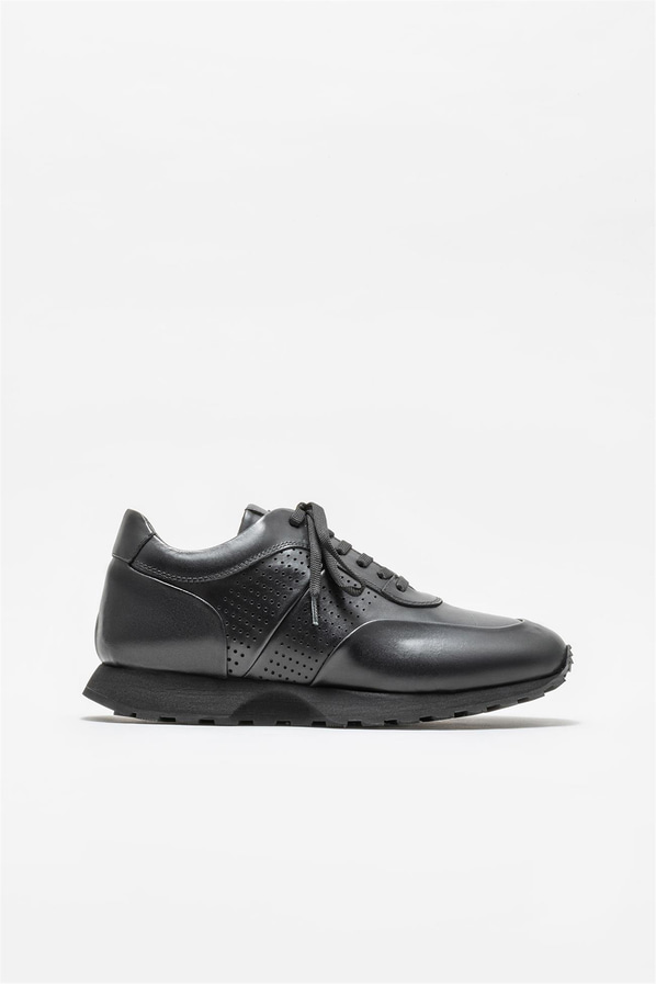 Siyah deri erkek günlük ayakkabı, günlük kullanım için - Elle Shoes