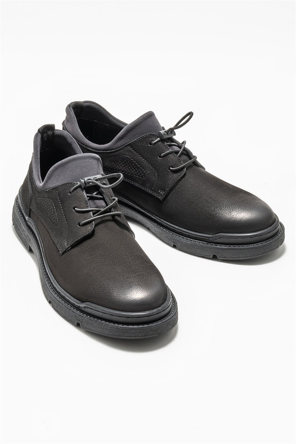 Siyah deri erkek günlük ayakkabı, günlük kullanım için - Elle Shoes