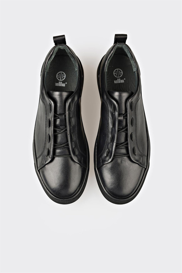 Siyah deri erkek günlük ayakkabı, günlük kullanım için - Elle Shoes