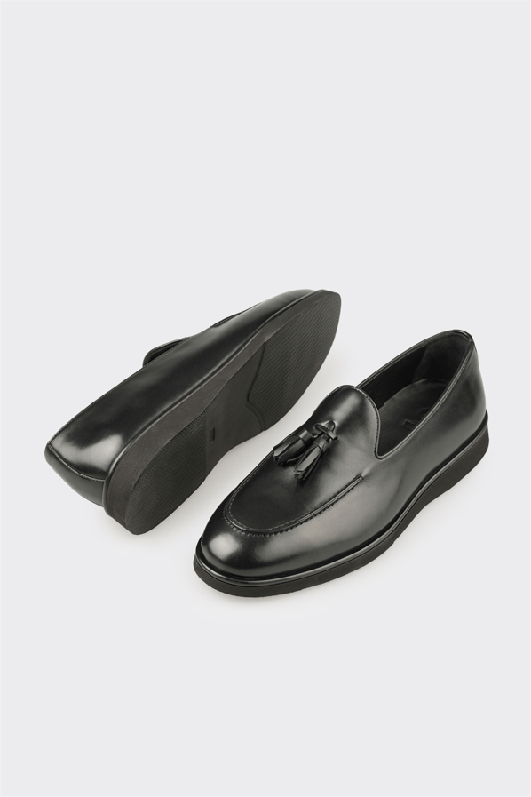 Siyah deri erkek loafer, günlük kullanım için - Elle Shoes
