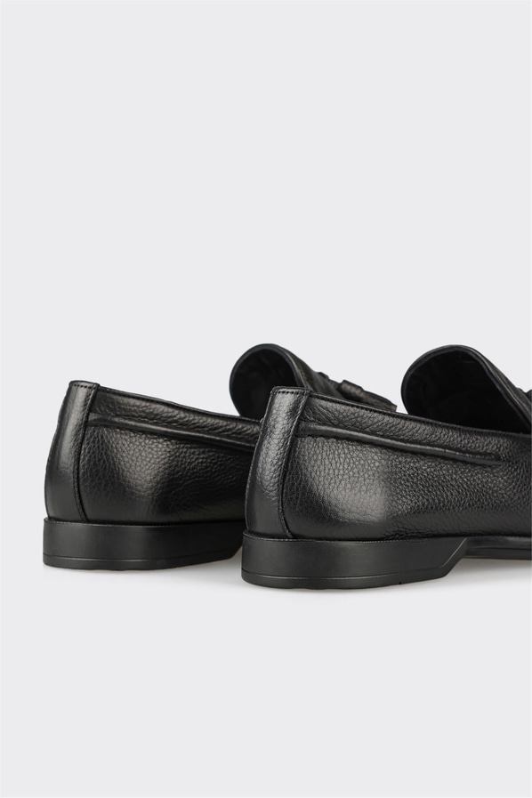 Siyah deri erkek loafer, günlük kullanım için - Elle Shoes