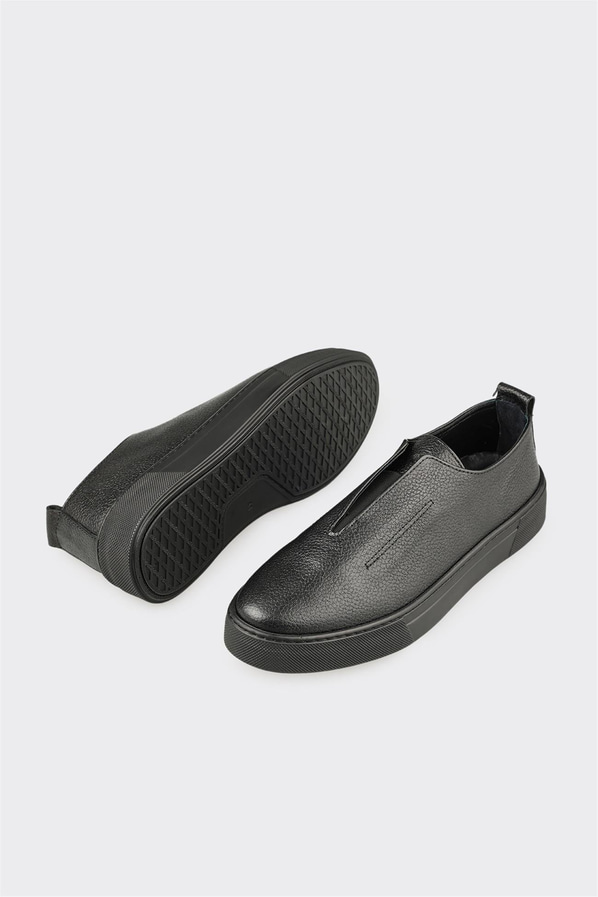 Siyah Deri Erkek Günlük Ayakkabı