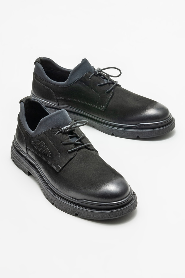Siyah deri erkek günlük ayakkabı, günlük kullanım için - Elle Shoes