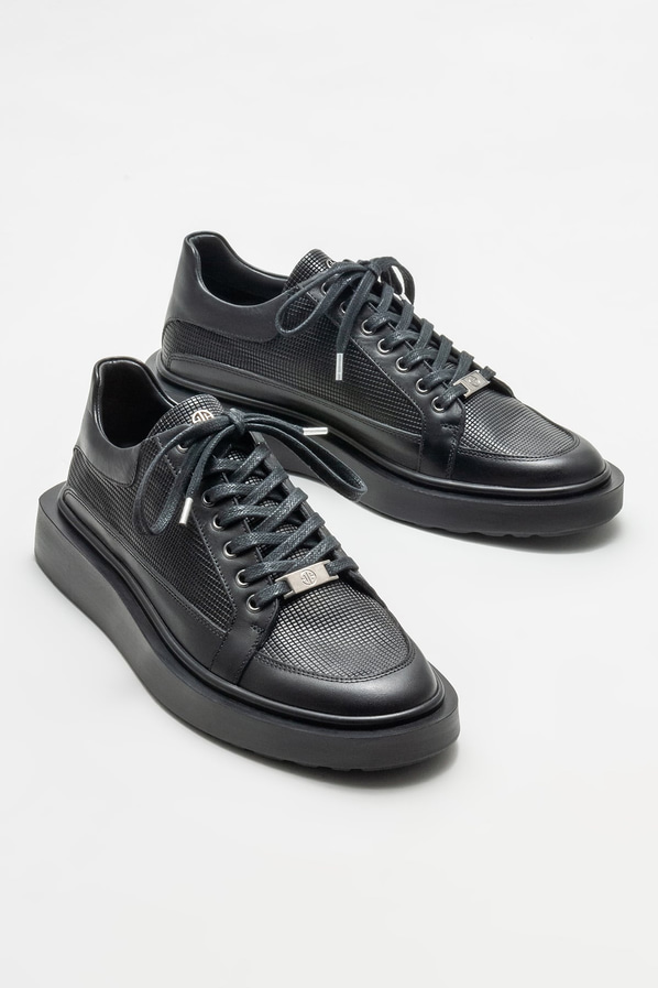 Siyah deri erkek günlük ayakkabı, günlük kullanım için - Elle Shoes