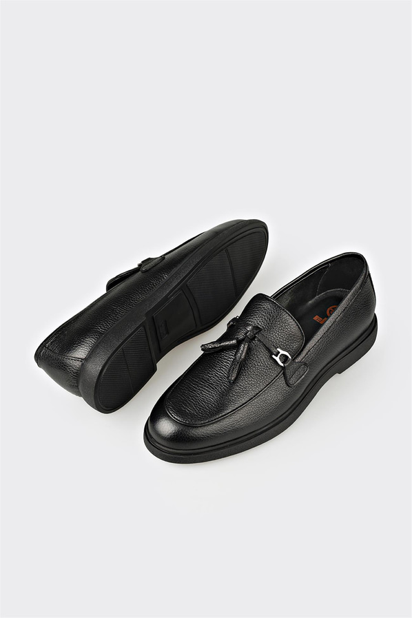 Siyah deri erkek günlük ayakkabı, günlük kullanım için - Elle Shoes